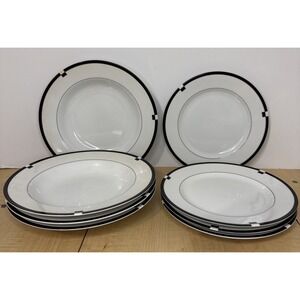 Mikasa Midnight L5542 Black Rim China 4 Soup Bowls 8.5" & 4 Plates 7.5" Set
